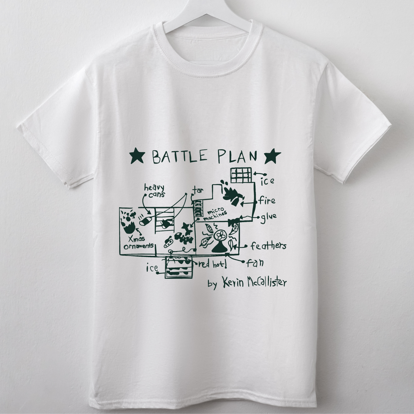 (shirt not included) 8.5" Battle Plan  - Kevin McCallister in GREEN - Screen print Transfer