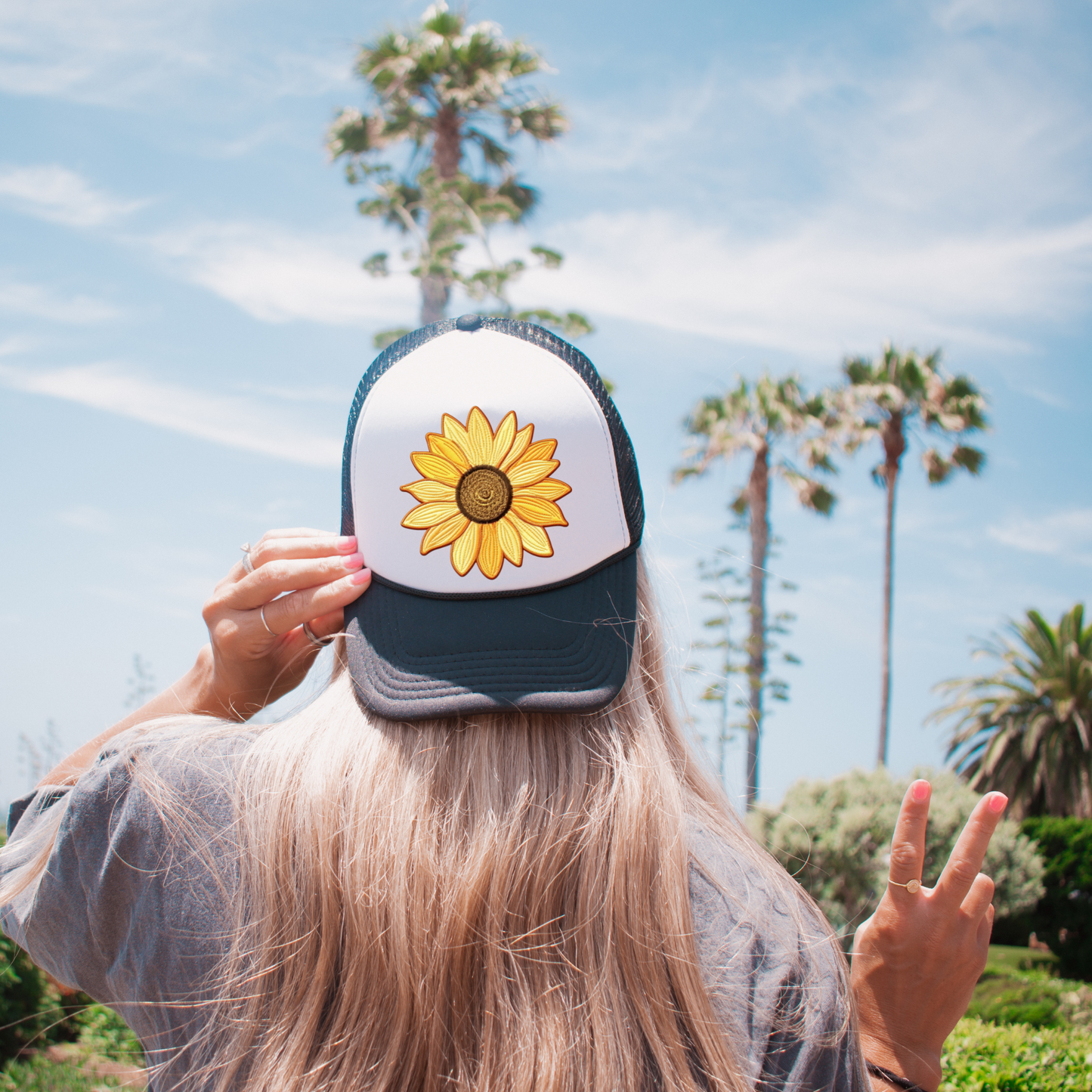 (Shirt not Included)  Faux embroidered sunflower 4" -  Clear Film Transfer