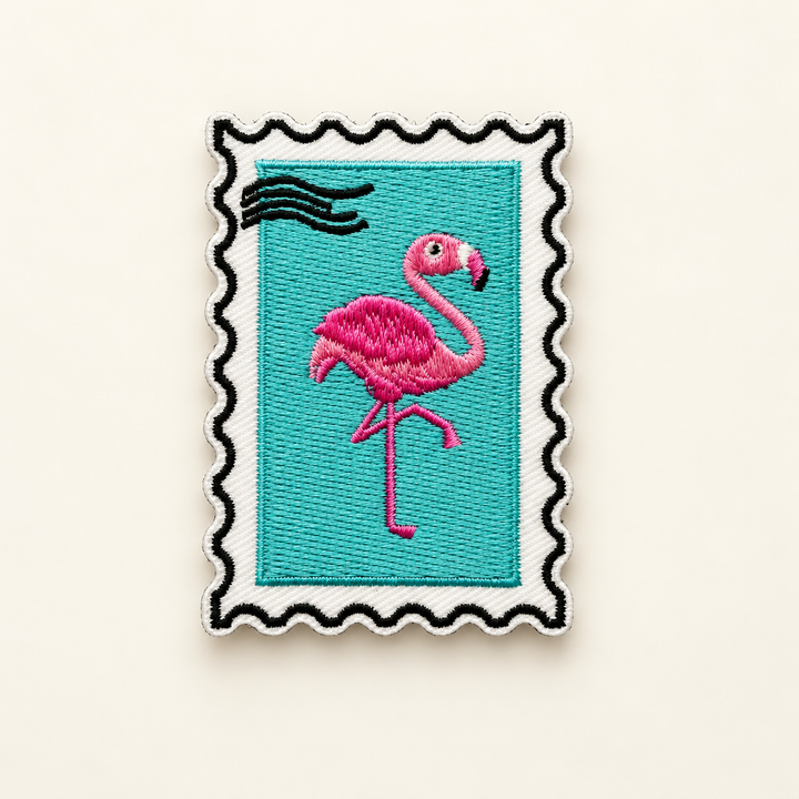 Flamingo postage stamp embroidered Velcro patch