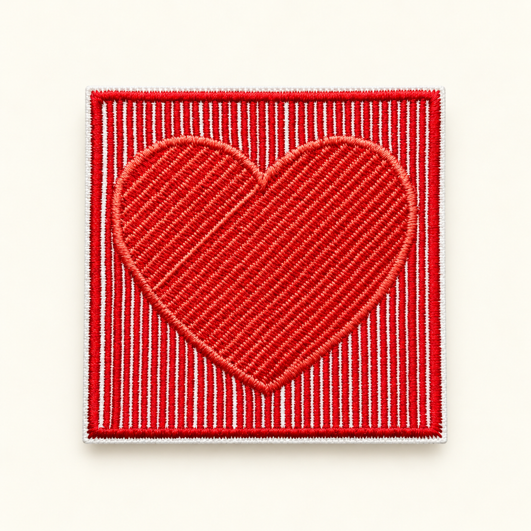Red striped heart embroidered Velcro patch