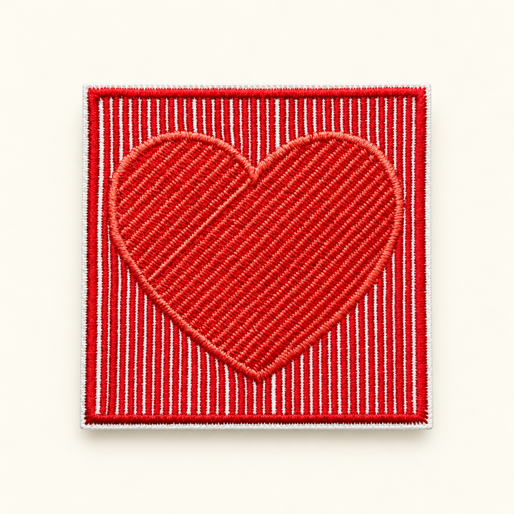 Red striped heart embroidered Velcro patch
