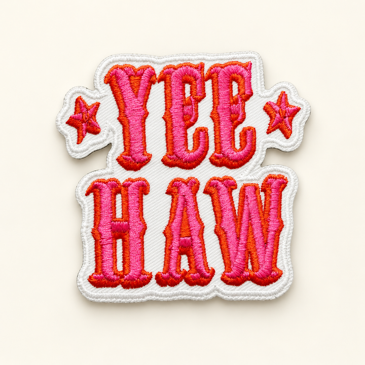 YEE HAW pink and orange embroidered Velcro patch